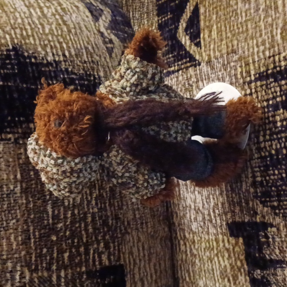 4/$80 Adorable Brown Teddy Bear with Knit Sweater, Hat, Scarf & Jeans - Stand